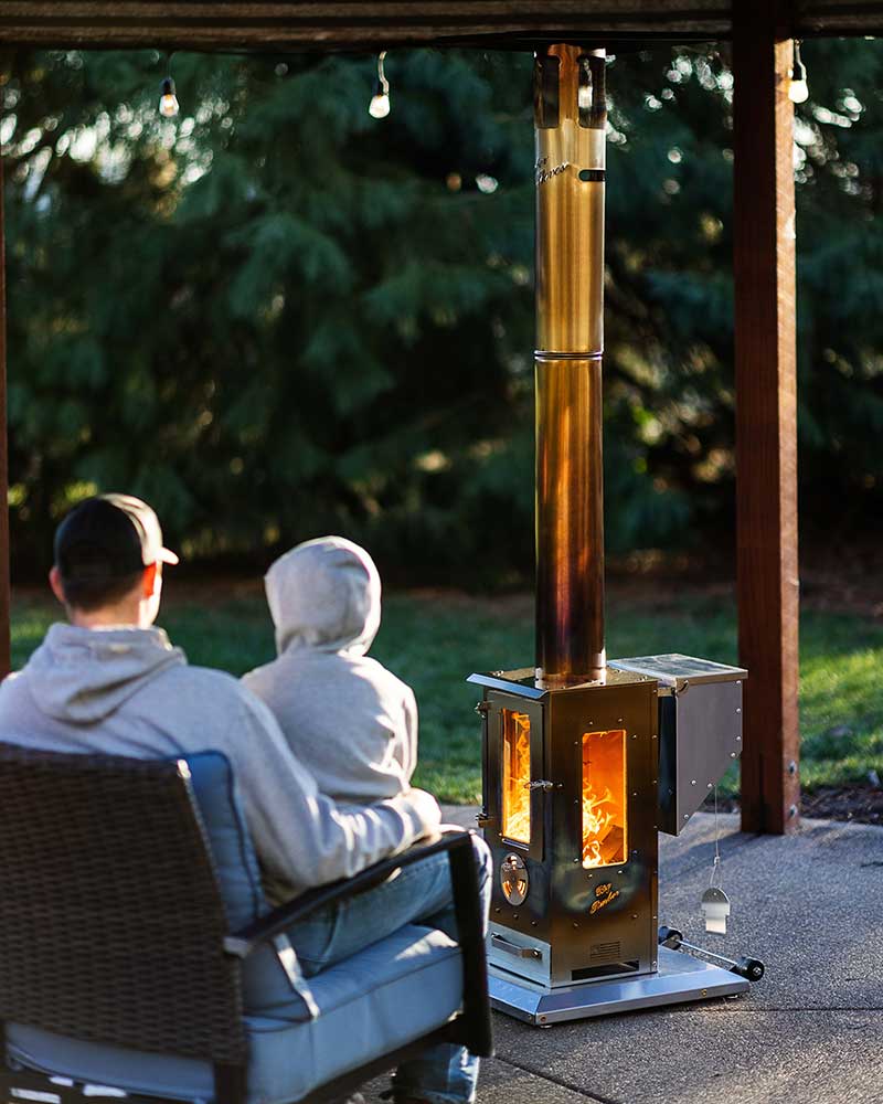 Meditation in front of a wood pellet patio heater