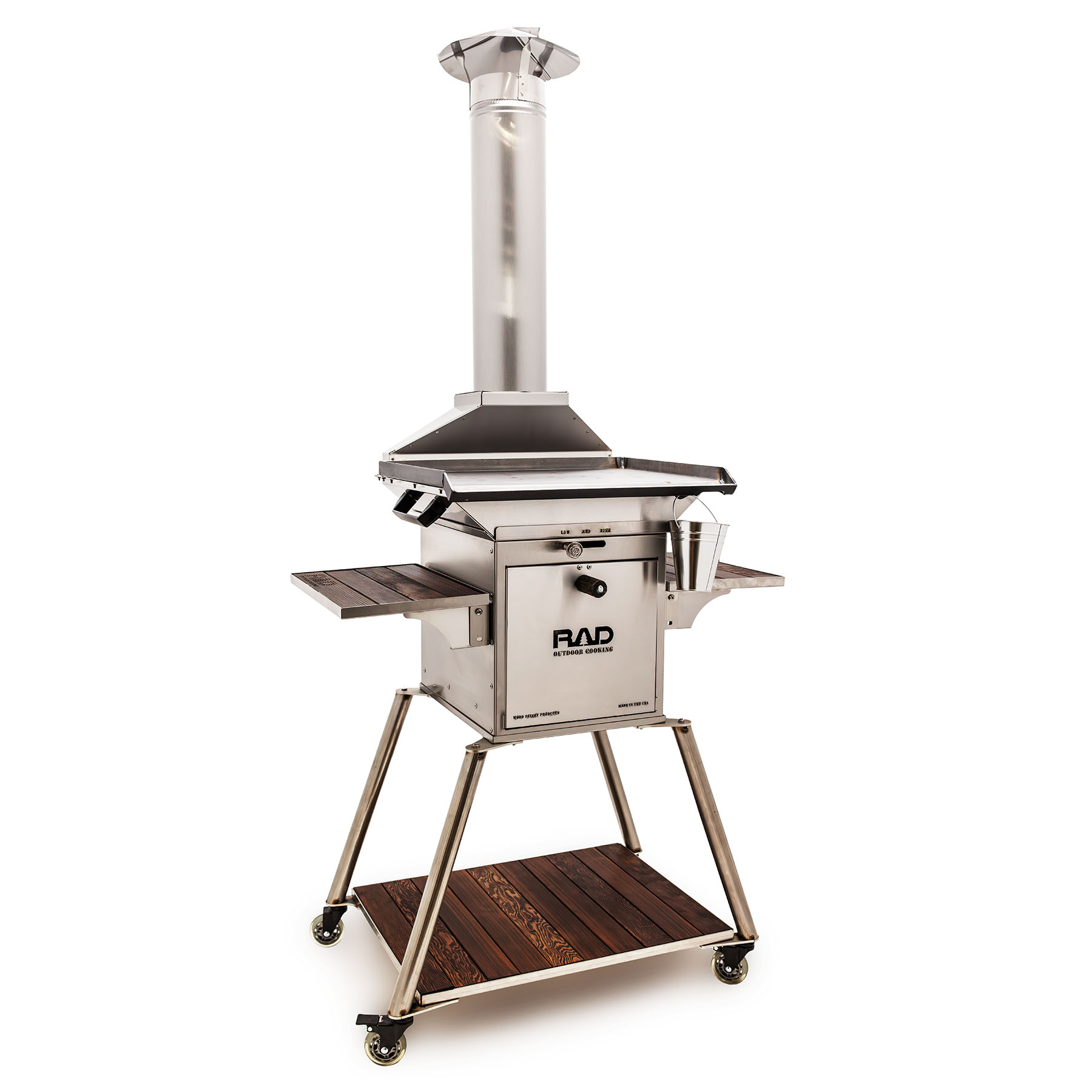 RAD outdoor griddle with pellet burner and cart.
