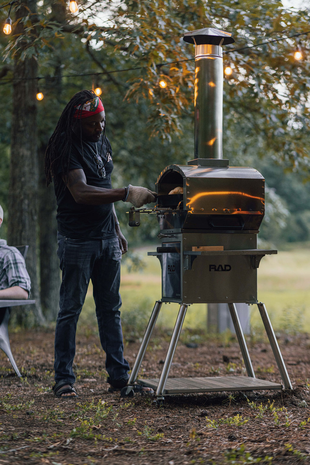 The pellet burning system inside the RAD Outdoor Oven.